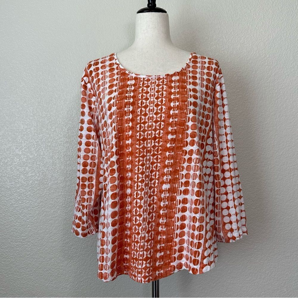 Chico’s Orange Geometric 3/4 Sleeves Women’s Top